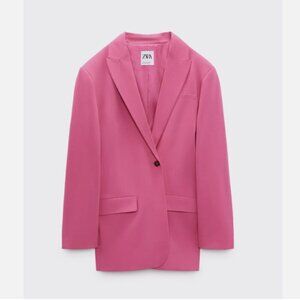 ZARA WOMAN OVERSIZED BLAZER JACKET PINK STRAWBERRY FUCHSIA SIZE S